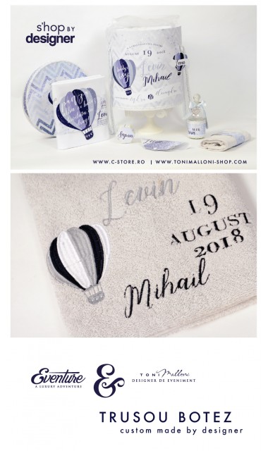 Trusou de botez pentru baieti cu baloane de aer si glitter silver, Daddy's Boy 9